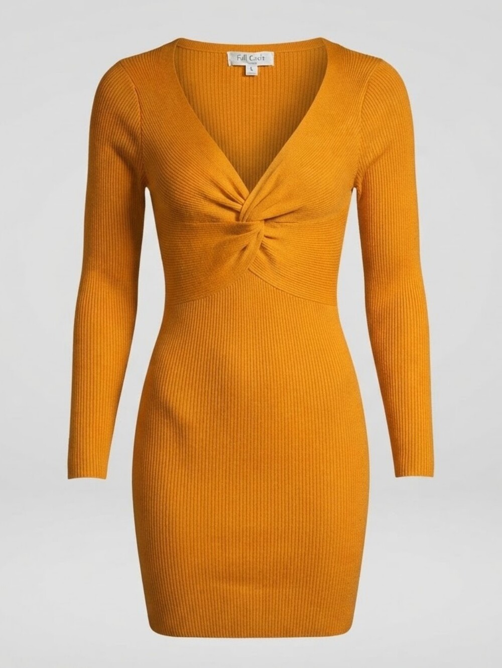Full Circle Trends Mustard Twist Front Sweater Dress (Size S) Earth Tones